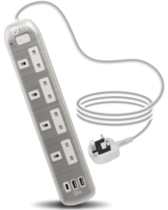 توصيلة جرين هوم الكهربائية 4 منافذ طاقة و 2 منافذ USB و منفذ Type C للشحن السريع- لون أبيض , GH-CE4SUC/GB-3M