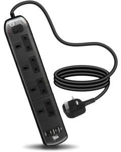 توصيلة جرين هوم الكهربائية 4 منافذ طاقة و 2 منافذ USB و منفذ Type C للشحن السريع-لون فضي , GH-CE4SUC/AS-3M